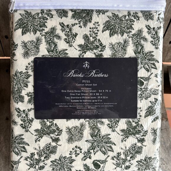 Brooks Brothers Holiday Christmas Cotton FULL Size Sheet Set - Picture 6 of 7